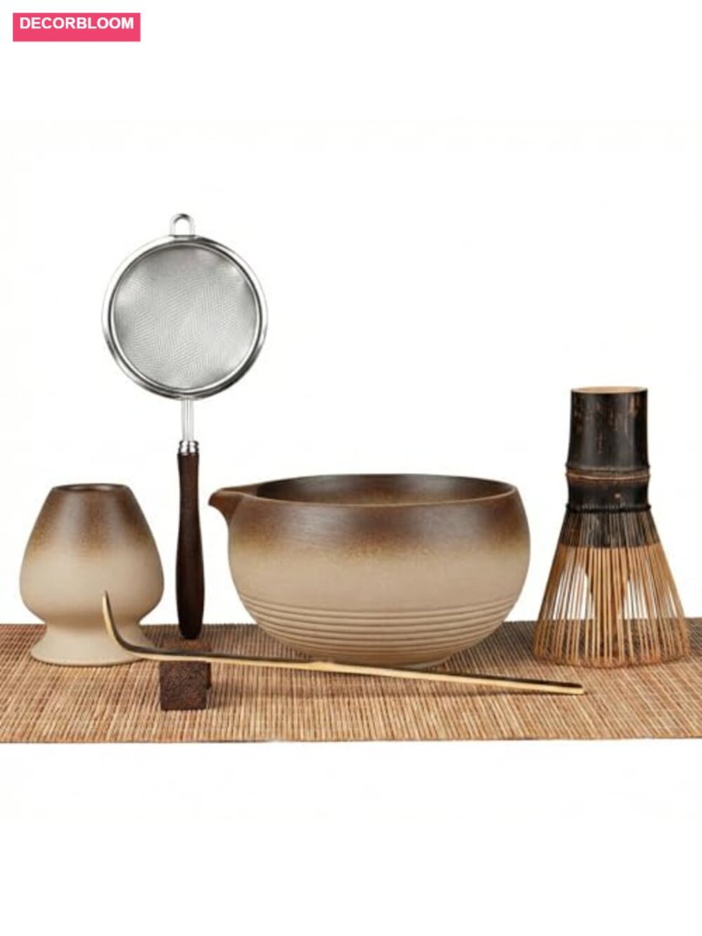 7-Piece Matcha Set with Bowl, 100-Prong Bamboo Whisk & Tea Mat